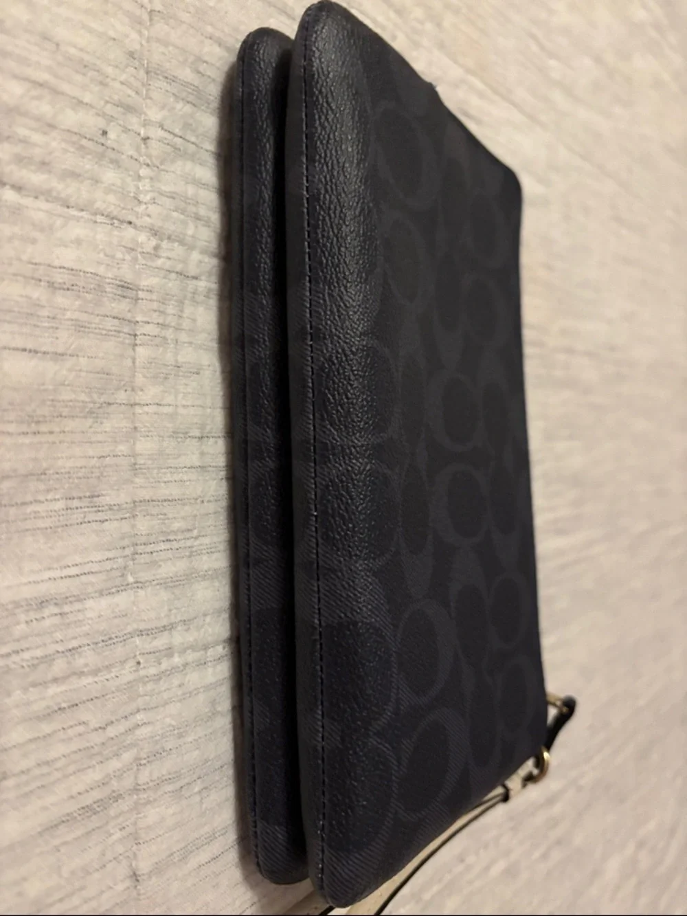 COACH Double Zip Wristlet in Navy Signature Canvas with White Strap - Picture 6 of 12